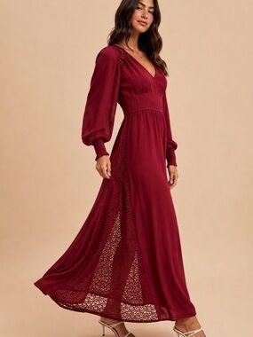 In Loom Women’s Burgundy Maxi Dress with Lace Insets Sz L
